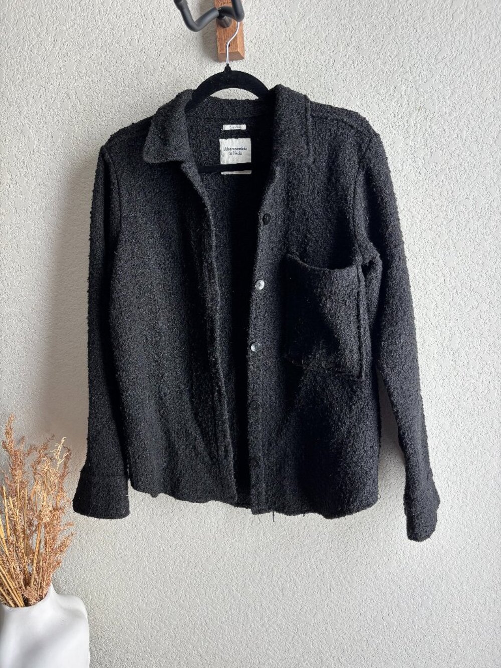 Abercrombie Black Boucle Oversized Shirt Jacket - Size M